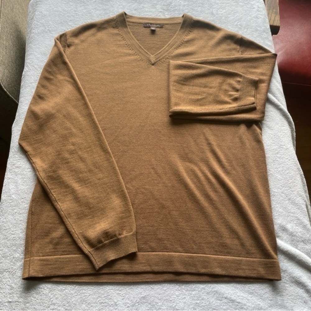 Saltaire Brown V-Neck Sweater Soft Knit Casual size large